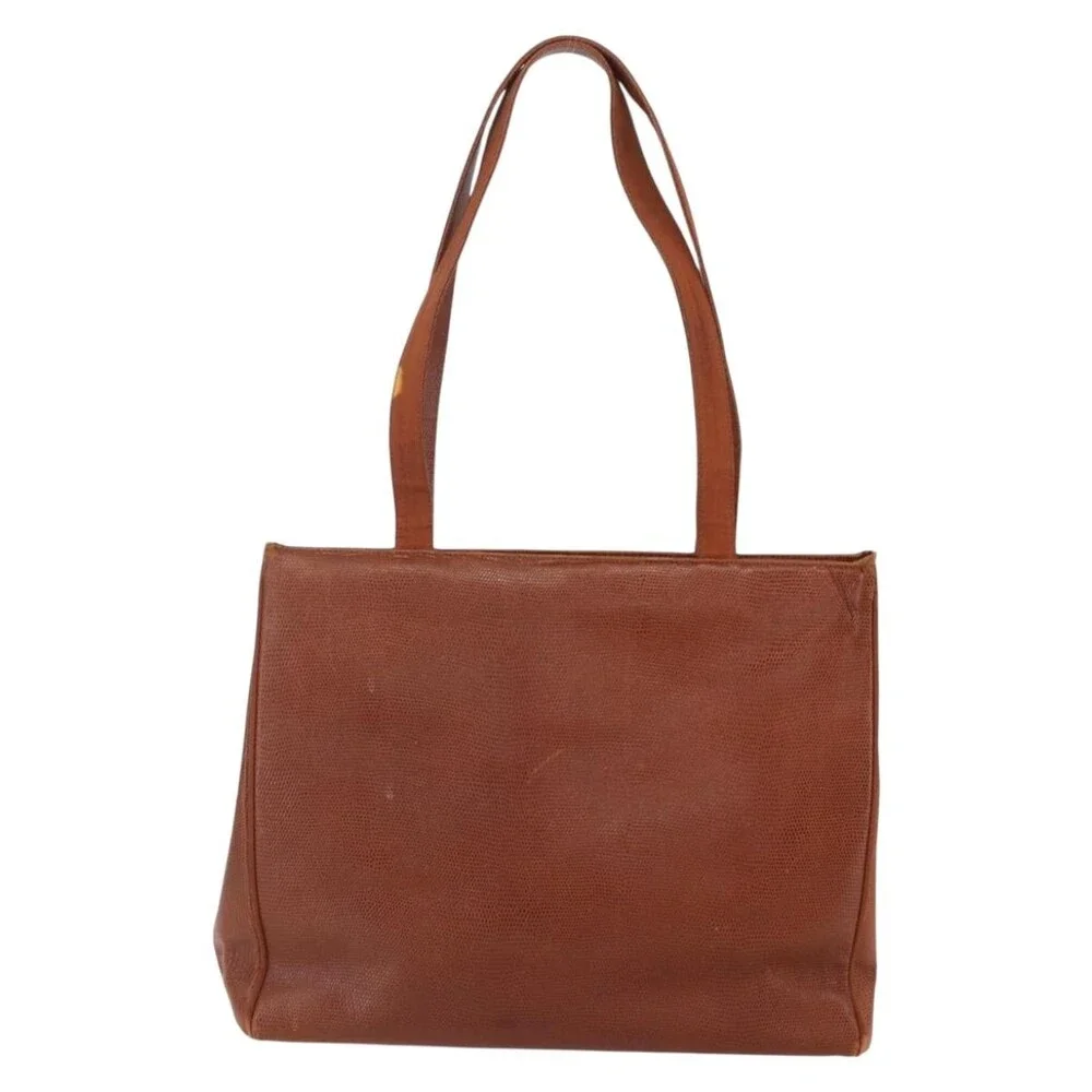 Salvatore Ferragamo Leather Embossing Vara Tote Bag Brown